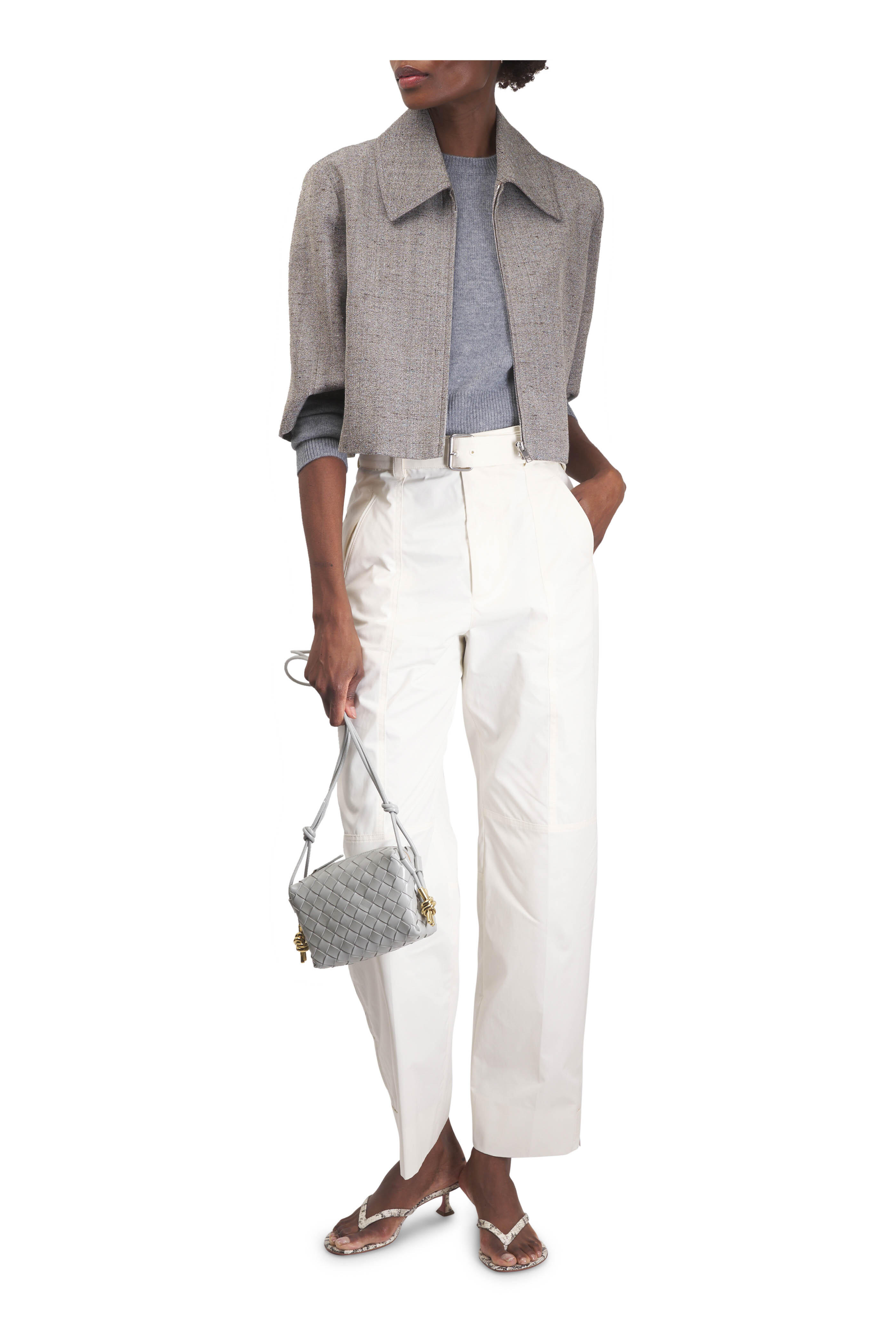 Bottega Veneta - Frosting Off White Cotton Twill Belted Pant