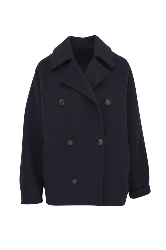 Brunello Cucinelli Navy Blue Couture Wool & Cashmere Short Coat