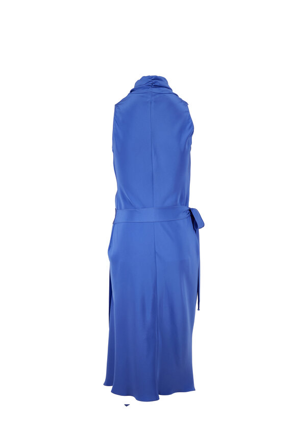 Peter Cohen Victor Blue Sleeveless Silk Wrap Dress - view 4