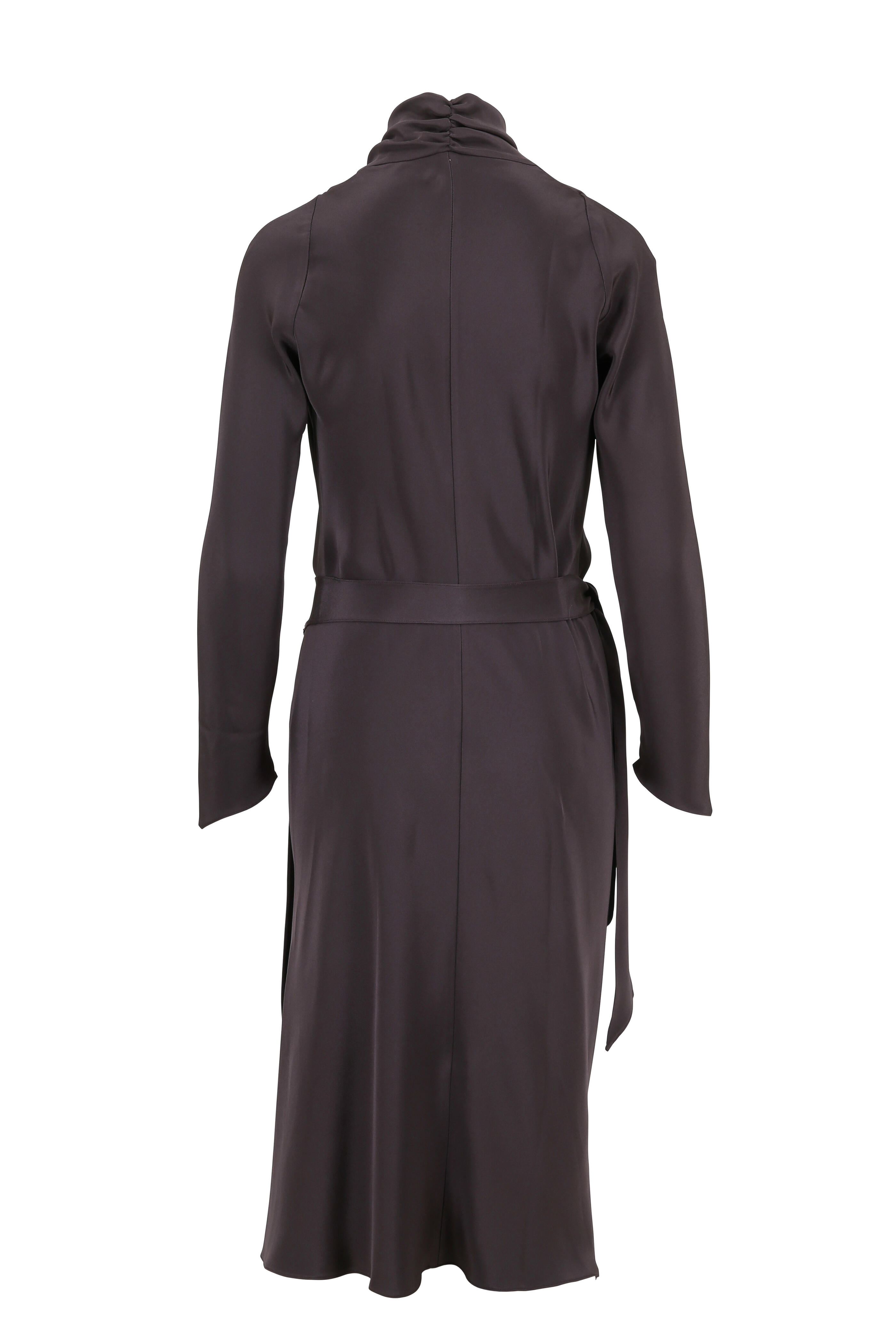 Peter Cohen - Victor Smoke Gray Silk High-Neck Wrap Dress