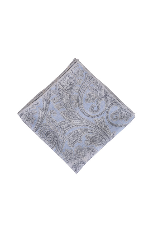 Paolo Albizzati Light Blue Reversible Silk Pocket Square