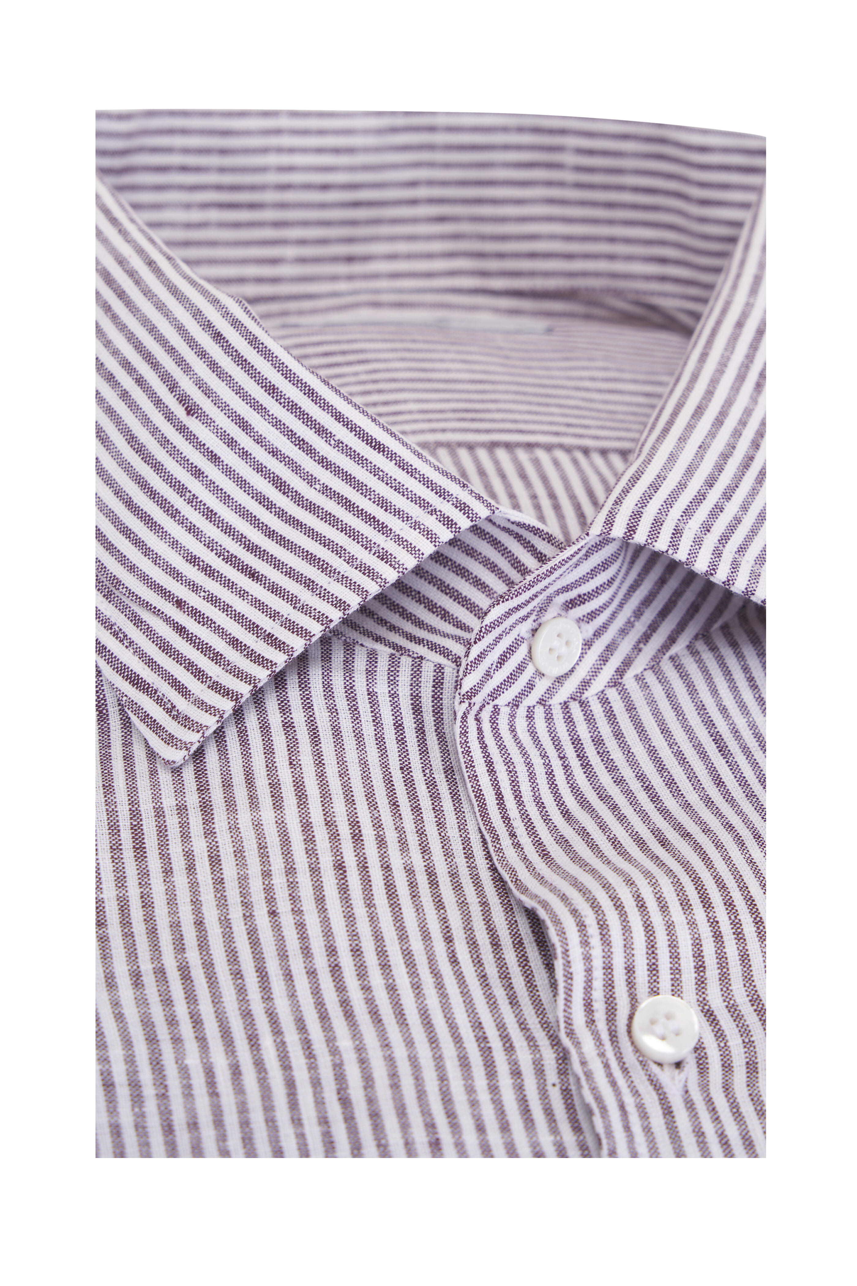 Loro Piana - André Brown & White Stripe Linen Sport Shirt - view 2