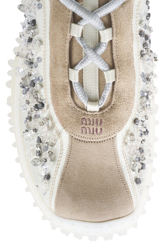 Miu Miu Ivory Bubble Nylon Crystal Sneaker - view 6
