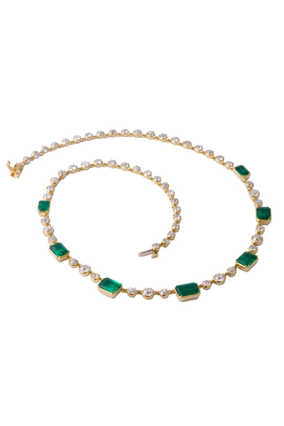 Sylva & Cie 18k Yellow Gold Emerald & Diamond Riviera Necklace