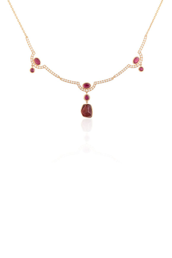 Clara Chehab Amour Red Diamond Half Moon Necklace