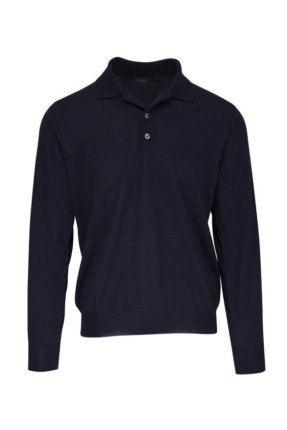 Brioni Navy Wool, Cashmere & Silk Polo