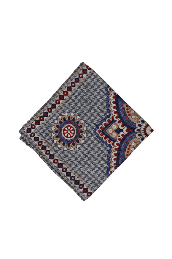 Edward Armah Red & Blue Paisley Silk Pocket Square - view 1