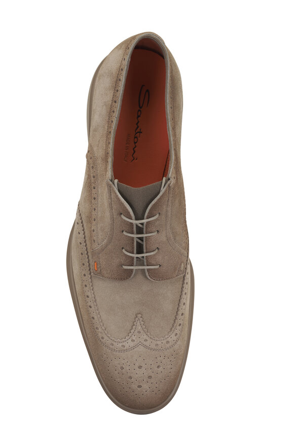 Santoni - Easy Brogue Suede Lace Up Dress Shoe