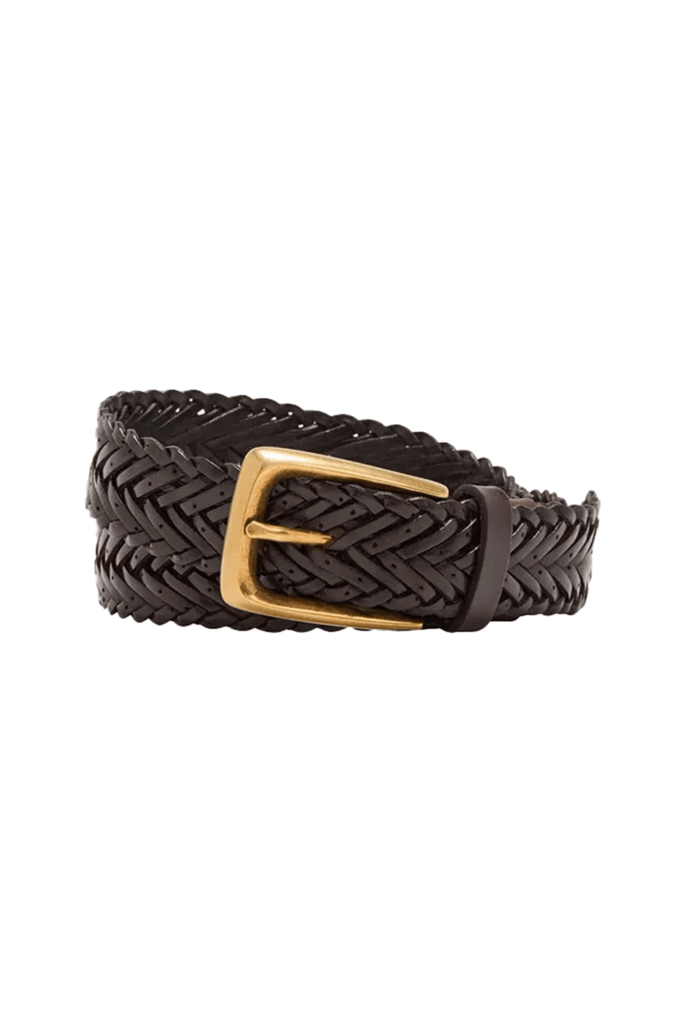 BRUNELLO CUCINELLI ブラウンレザーベルト Brunello Cucinelli - Brown Braided Leather Belt with Gold