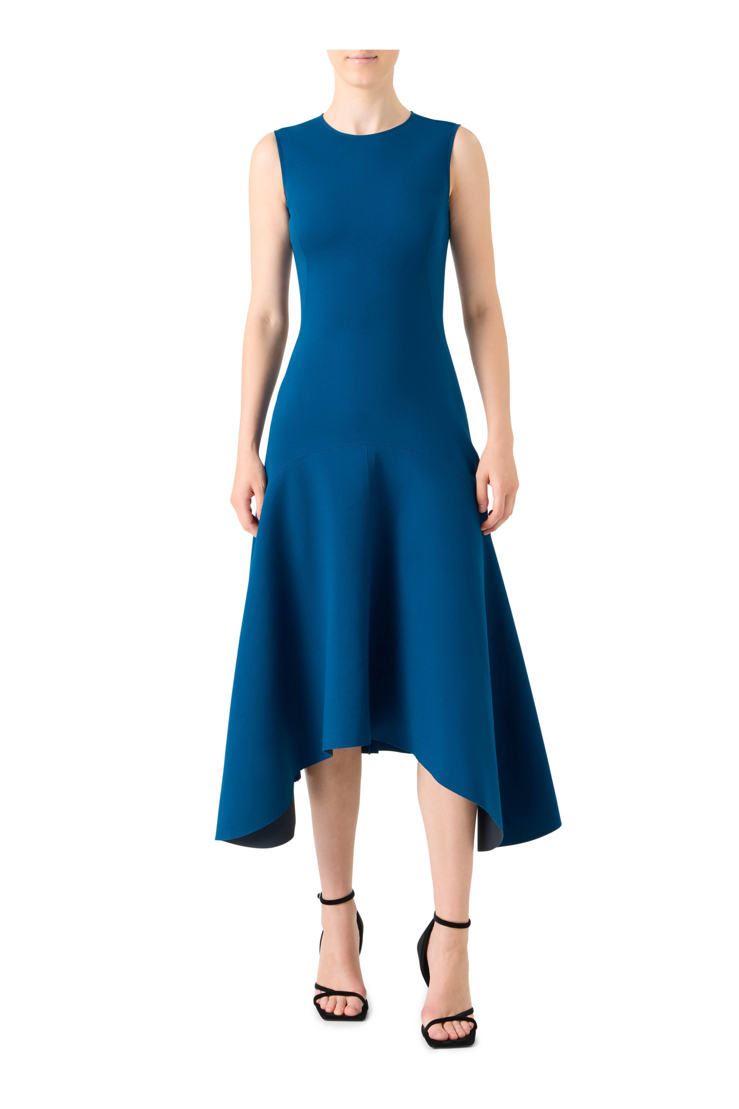 Akris Punto - Teal Blue Crewneck Jersey Fitted Midi Dress