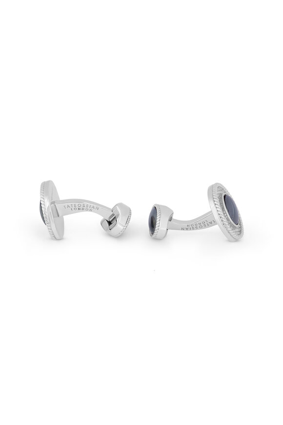 Tateossian - Cabochon Grey Hematite Rhodium Silver Cufflinks 