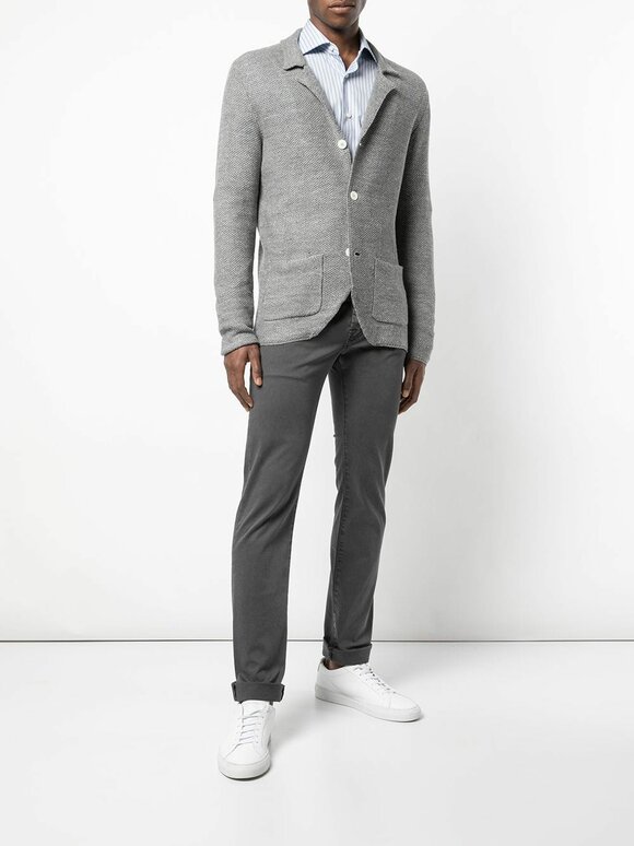 Isaia - Grey Linen & Wool Knit Three-Button Jacket