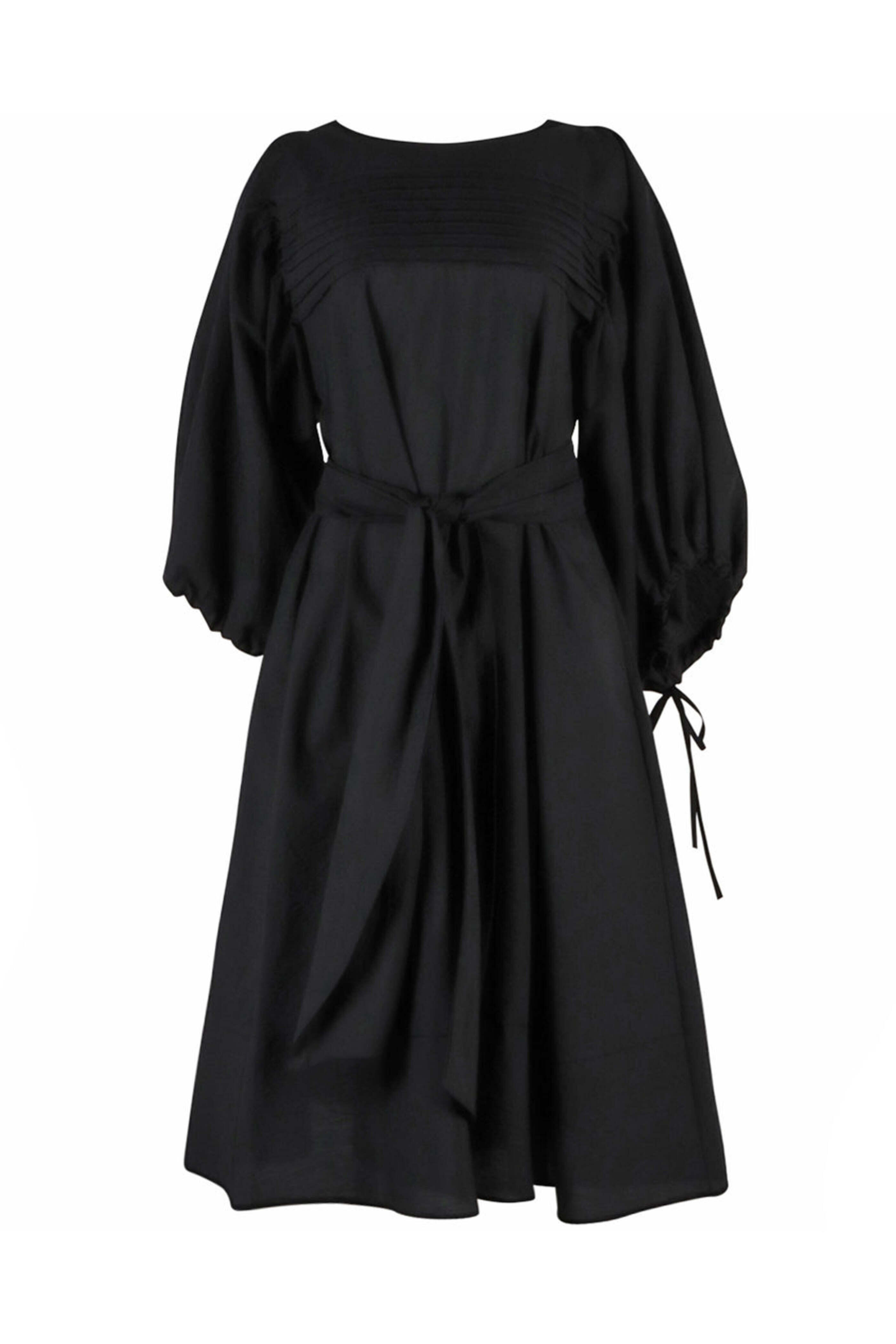 Aetna Shirt Corp - Black Pleat Front Lambe Midi Dress