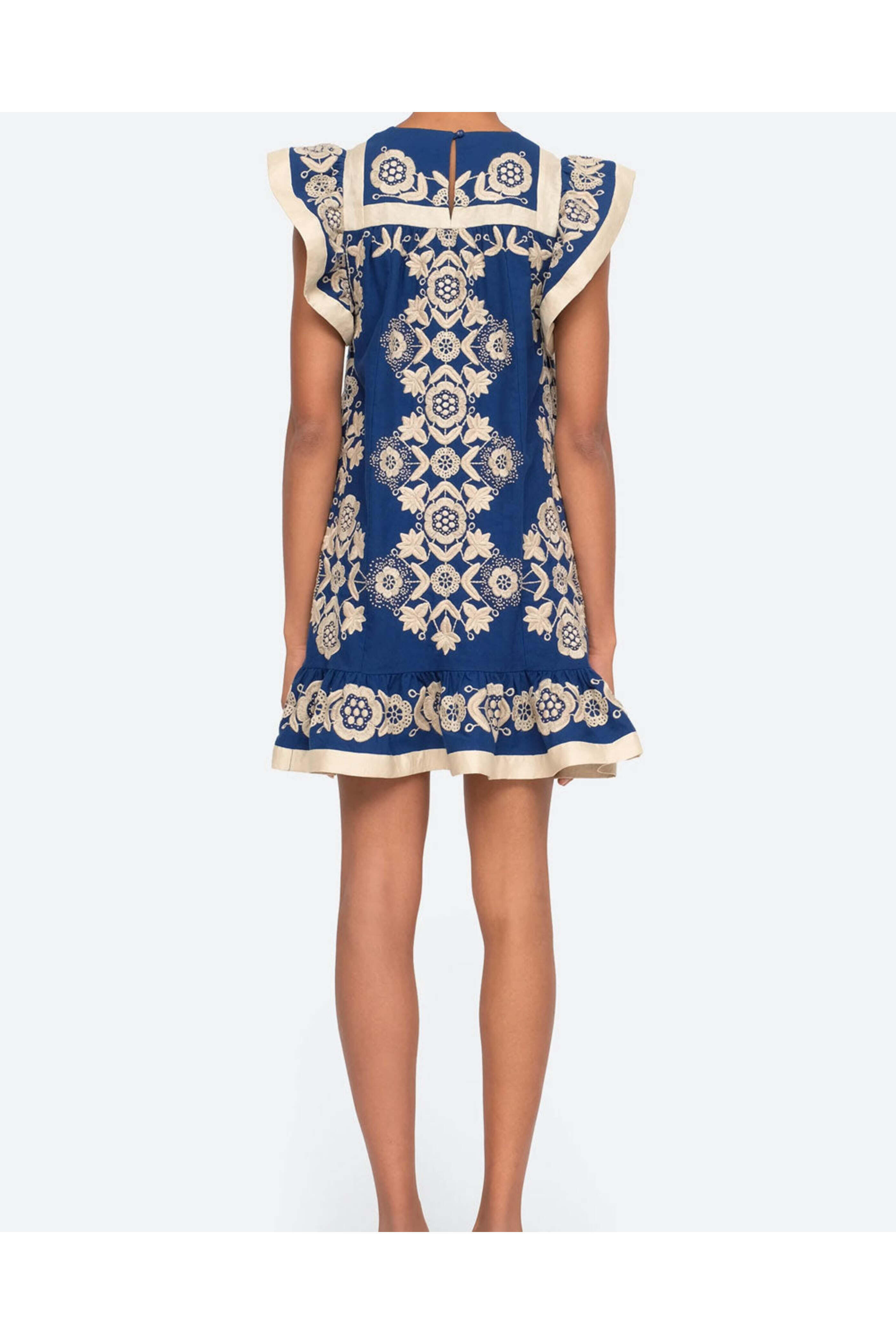 Sea NYC - Blue Embroidered Flutter Sleeve Manuela Tunic