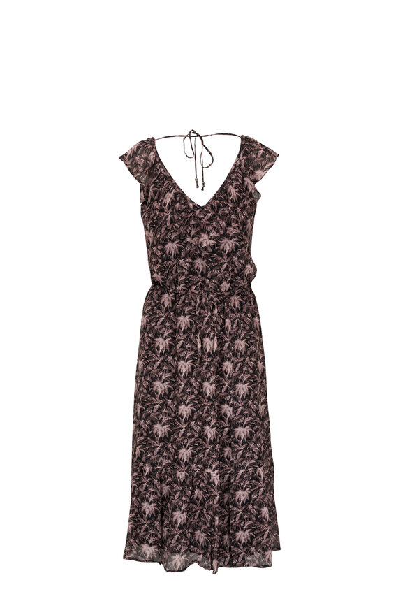 Paige - Beverley Black & Silver Rose Printed Silk Dress