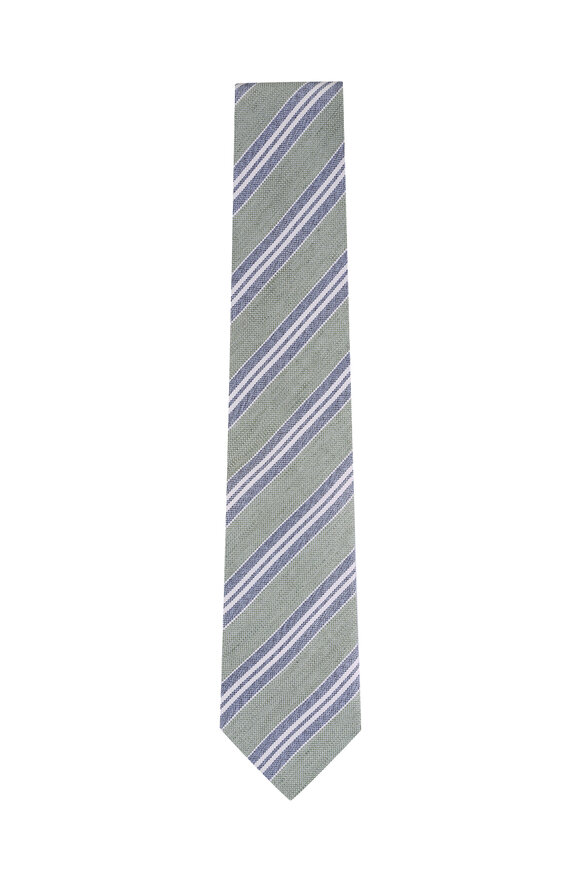 Paolo Albizzati Sage Stripe Silk & Linen Necktie