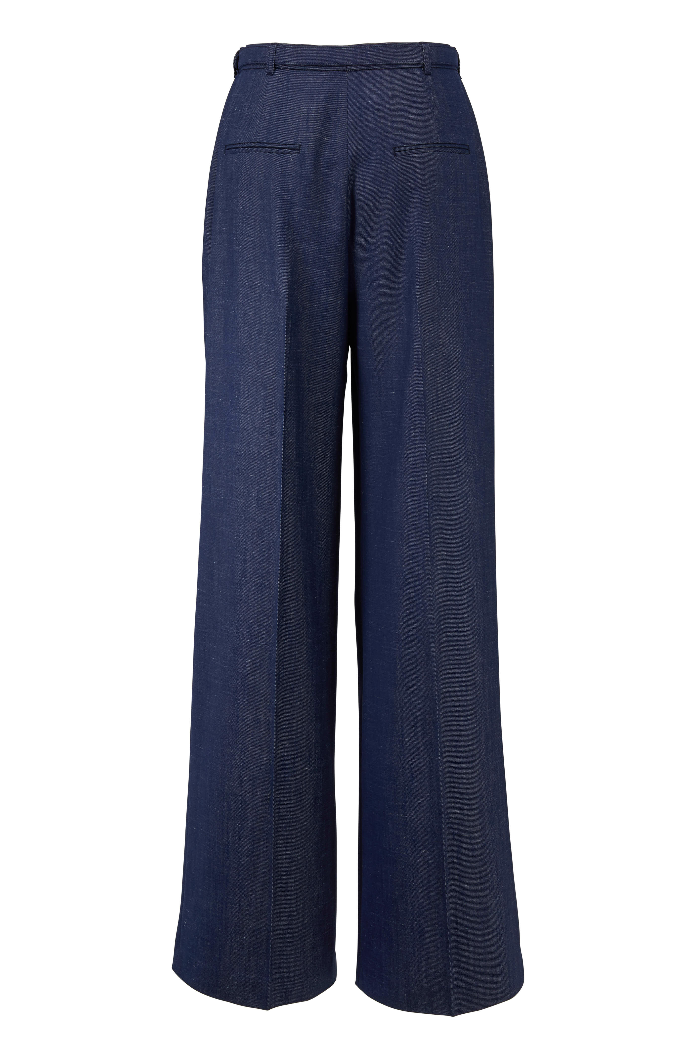 Gabriela Hearst - Vargas Navy Pleat Belted Wide Leg Pant