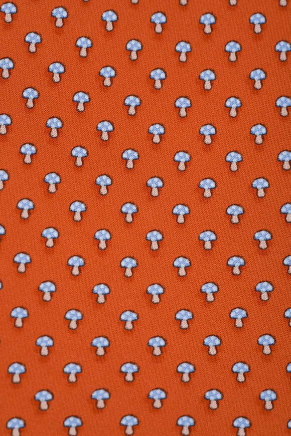Ferragamo - Orange & Light Blue Mushroom Print Silk Necktie