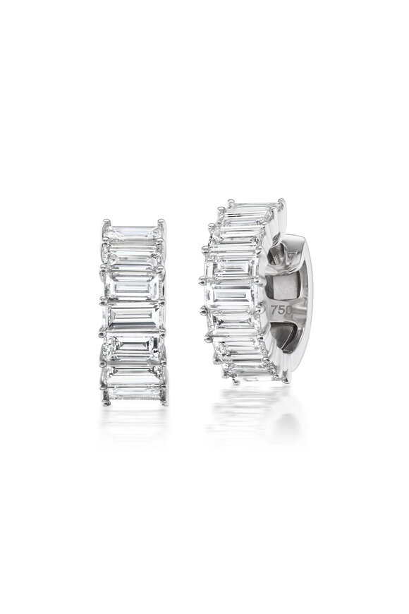 Nam Cho 18k White Gold Diamond Mini Baguette Hoops