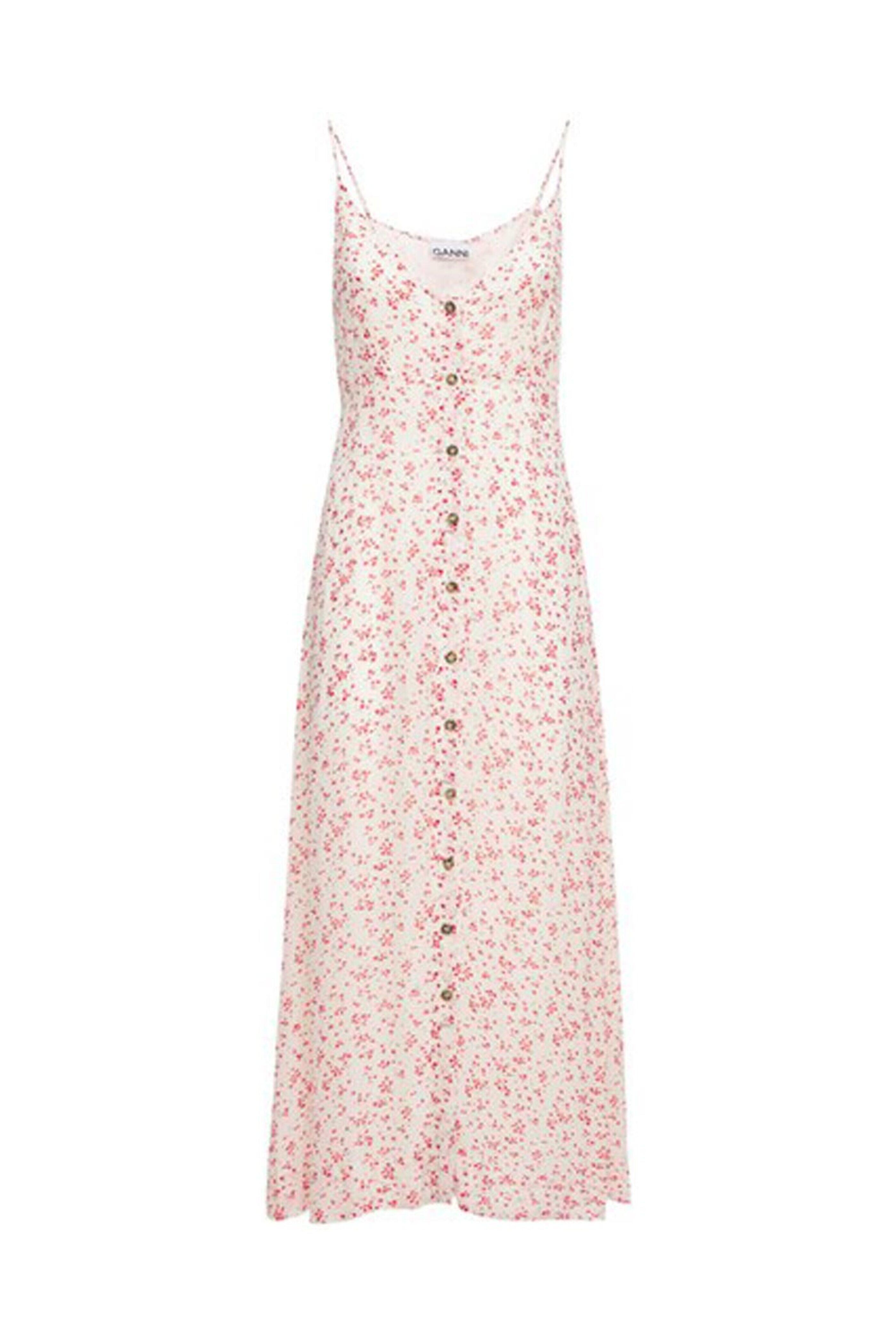 Ganni - Egret Printed Georgette Midi Dress