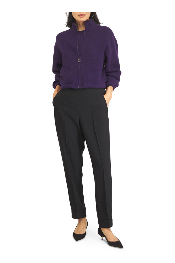 Akris Dark Purple Cashmere Zip Short Cardigan - view 2