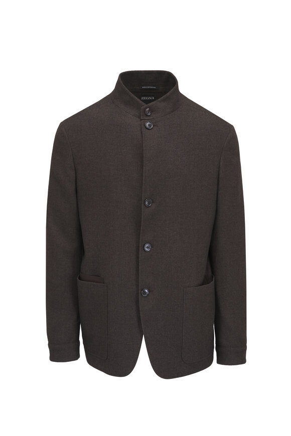Zegna - Brown Second Skin Leather Overshirt | Mitchell Stores