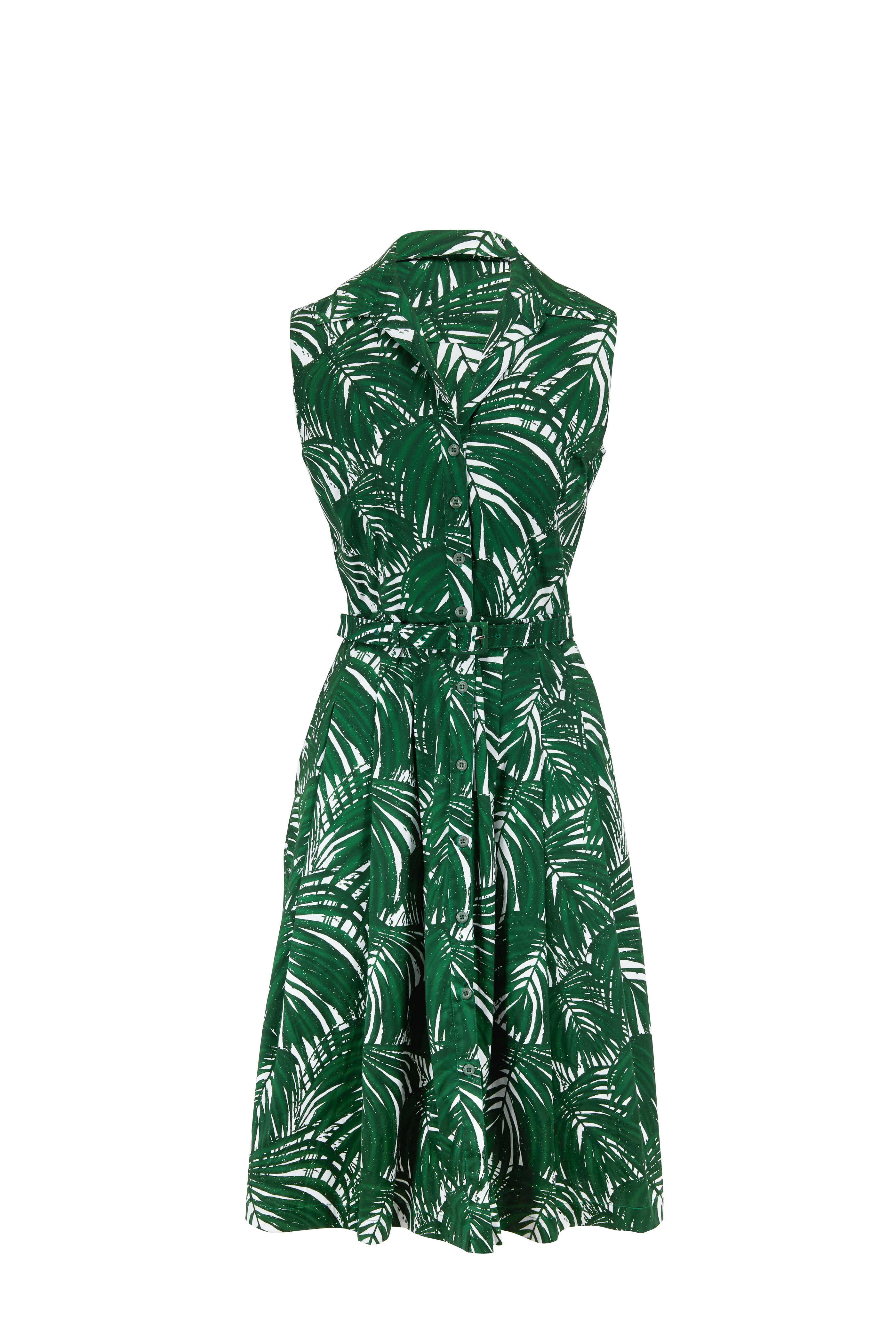Samantha Sung - Audrey 3 Ivy Maui Palm Sleeveless Belted Dress