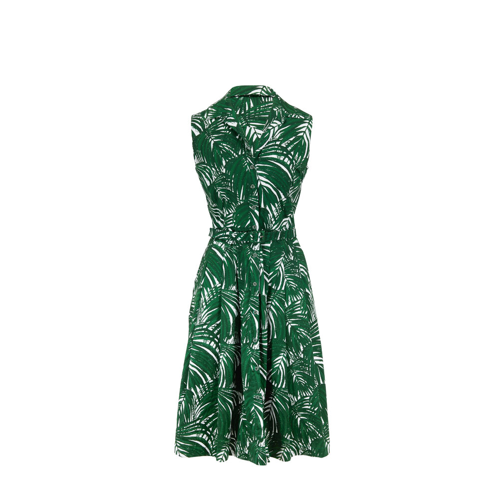 Samantha Sung Audrey Ivy Maui Palm Sleeveless Belted Dress