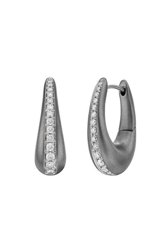 Ruchi 18k Black Gold Matte Diamond Hoop Earring - view 1