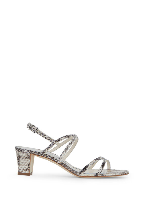 Manolo Blahnik - Amata Black & White Snakeskin Sandal, 50mm