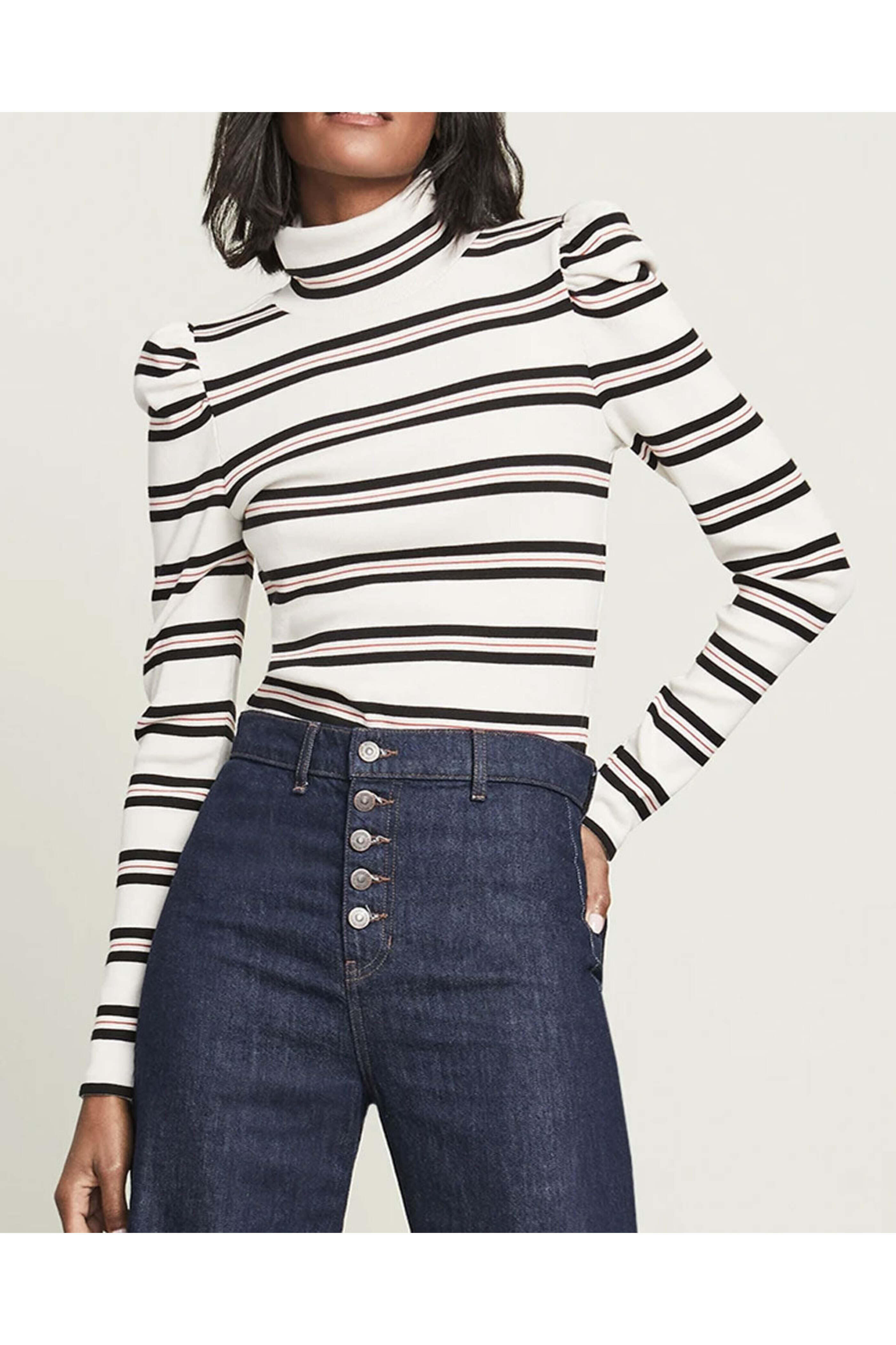 Veronica Beard - White Stripe Long Sleeve Cedar Turtleneck