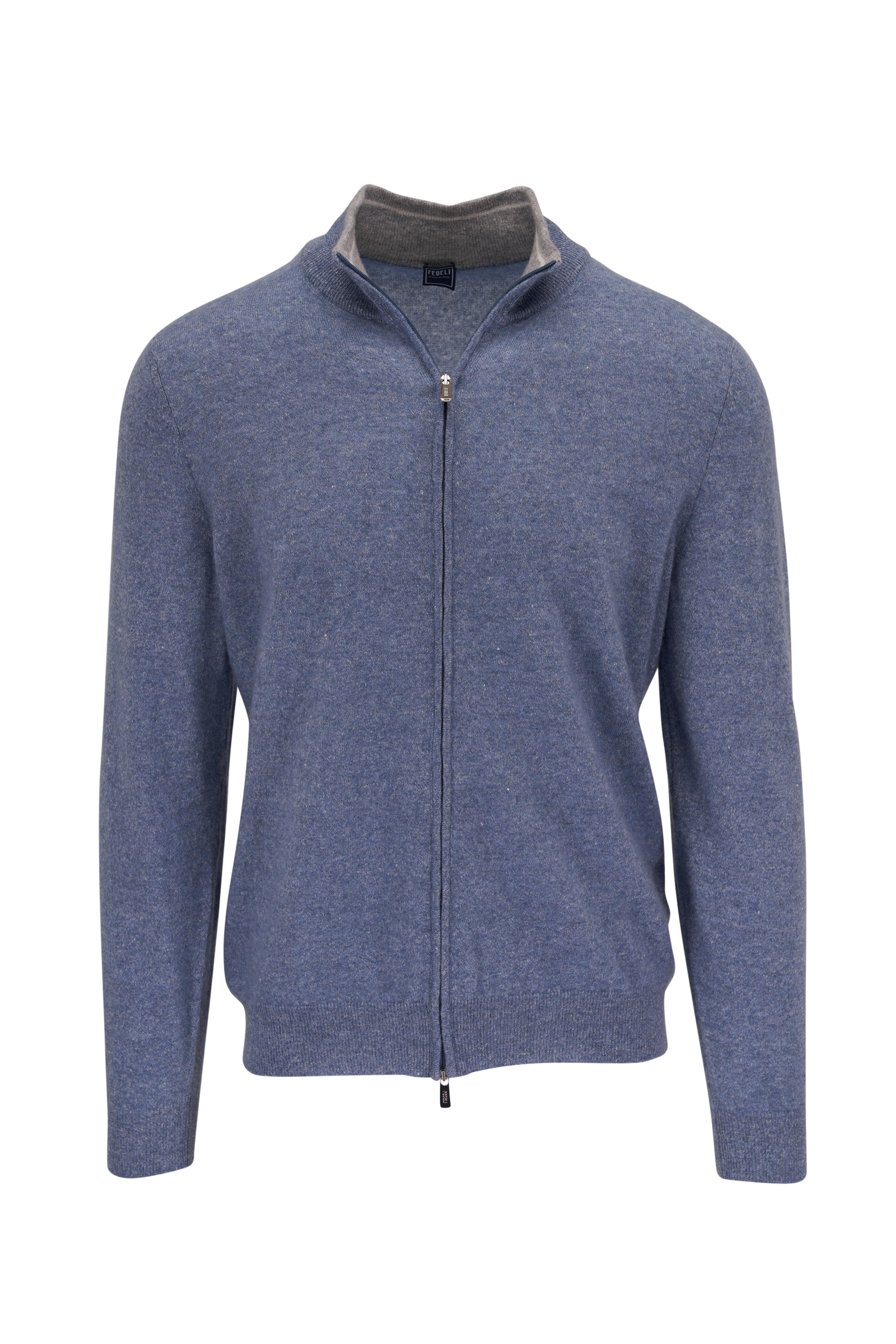 Fedeli - Denim Blue Cashmere & Linen Full Zip Sweater
