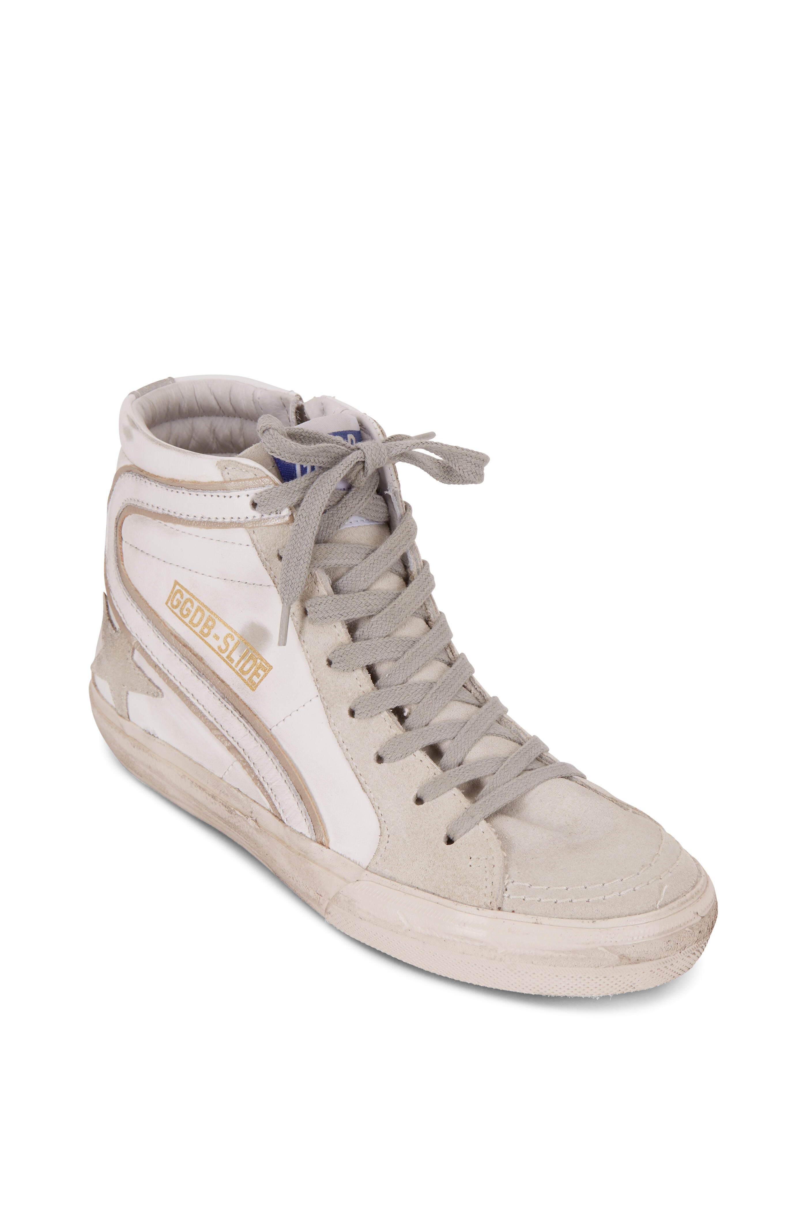 Golden Goose - Slide White & Gray Leather High Top Sneaker