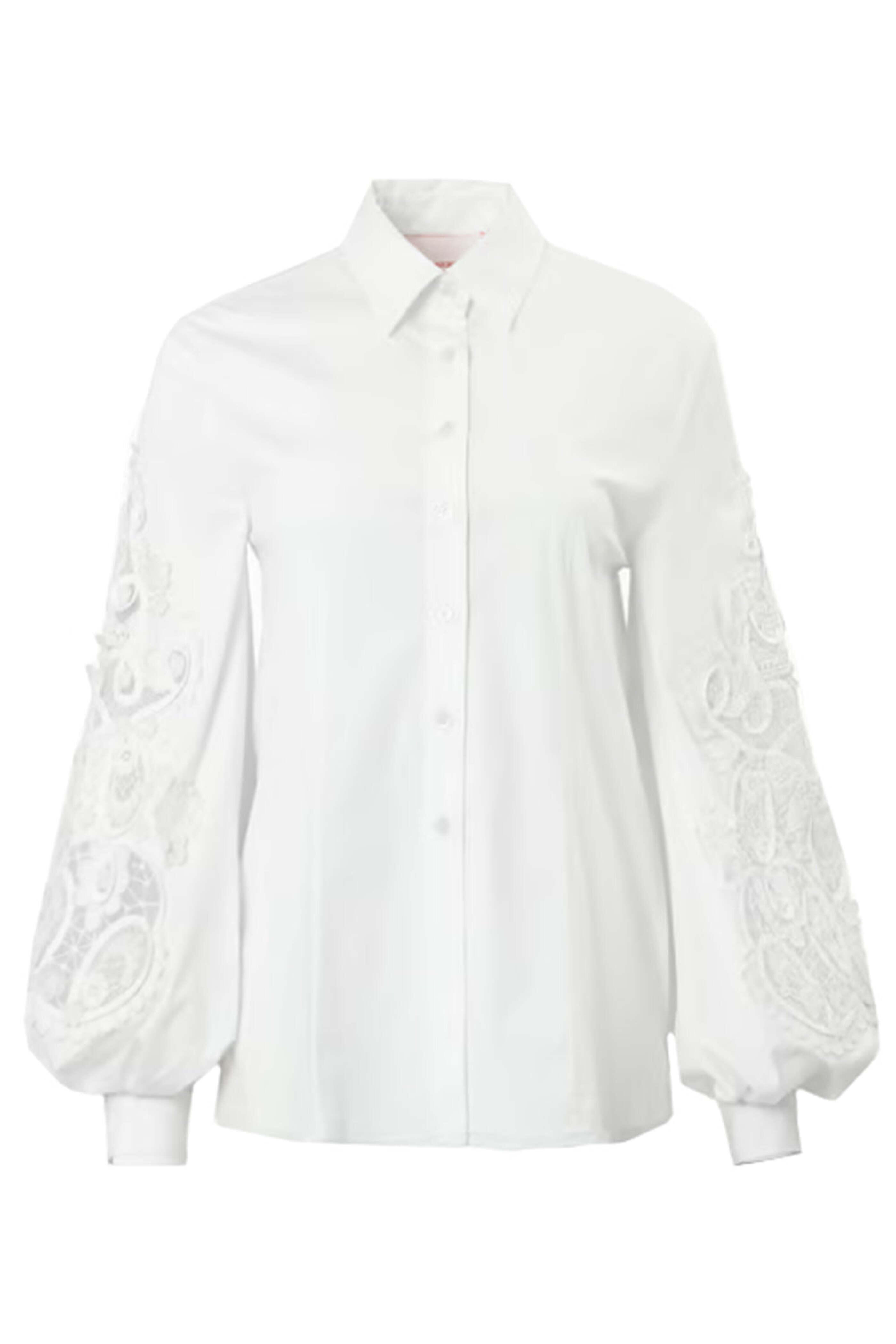 Carolina Herrera - White Embroidered Puff Sleeve Blouse