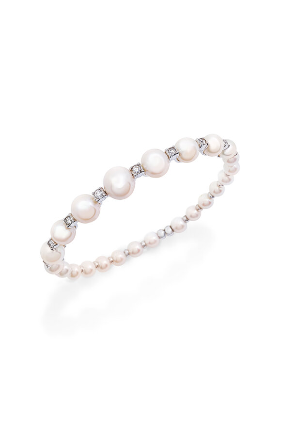 Chantecler 18k White Gold Diamond & Pearl Bangle