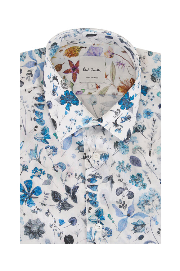 Paul Smith Blue Floral Print Cotton Dress Shirt