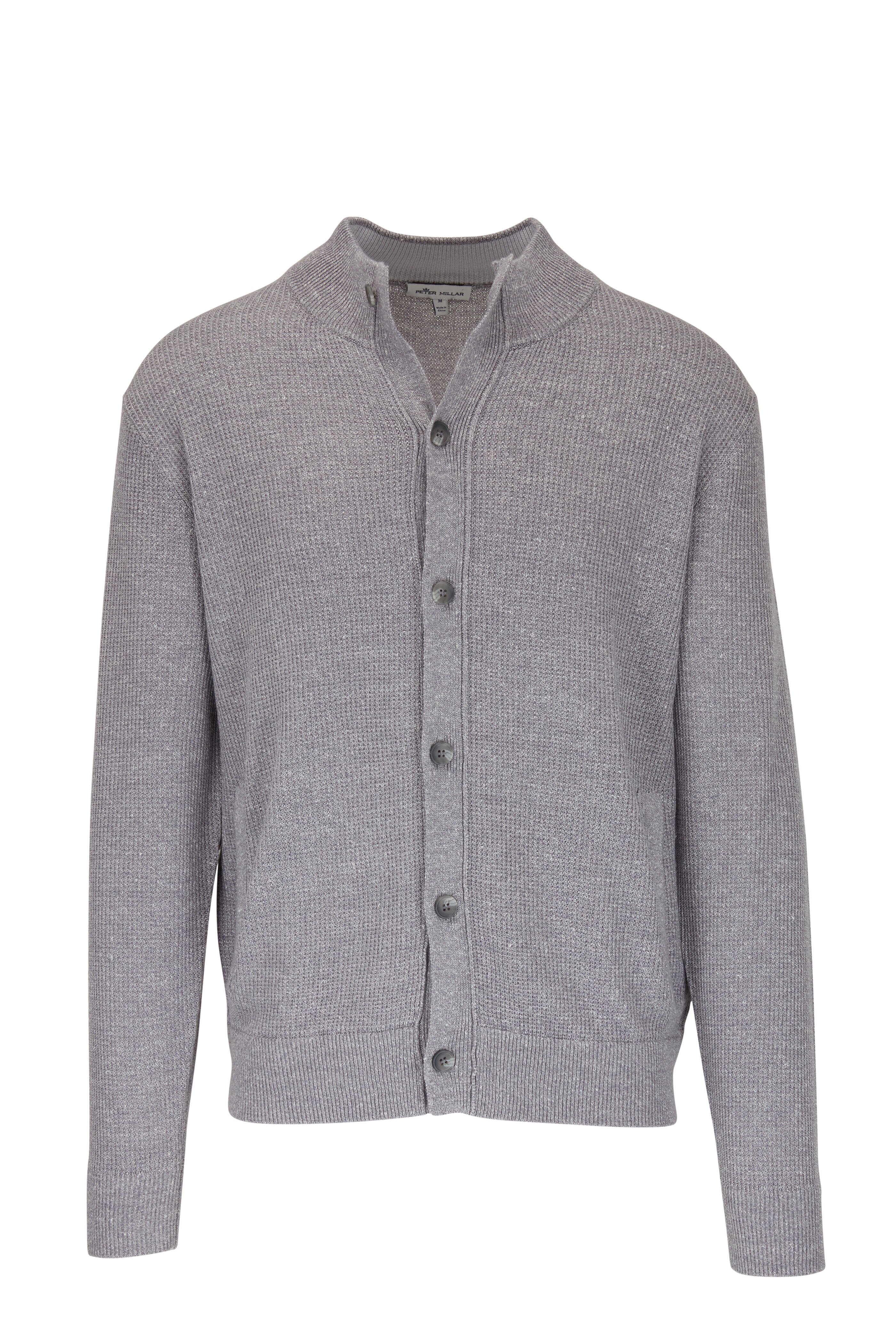 Peter Millar - Coastal Gray Wool & Linen Front Button Cardigan