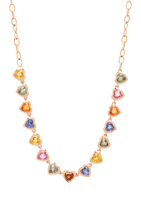 Kai Linz - Rose Gold Multicolor Sapphire Heart Necklace