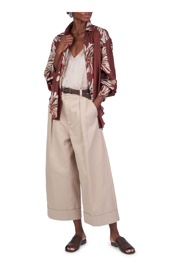 Brunello Cucinelli Burgundy Dahlia Print Silk Blouse - view 2