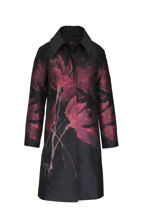 Talbot Runhof Black Floral Bouquet Jacquard Coat