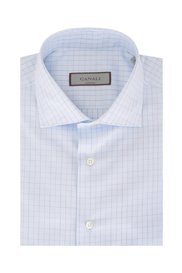 Canali Light Blue Windowpane Cotton Dress Shirt