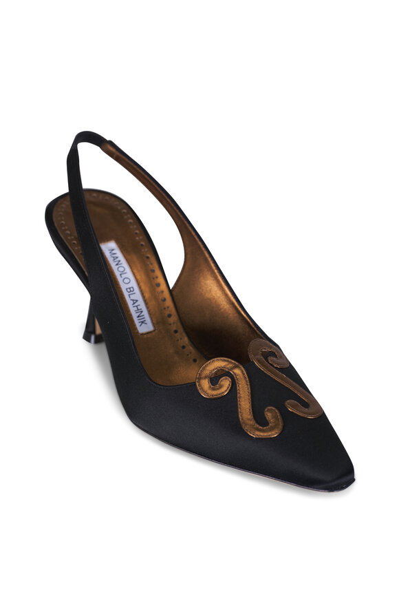 Manolo Blahnik ブラックミュール38 Manolo Blahnik - Ballerimu Black Leather Mule | Mitchell Stores