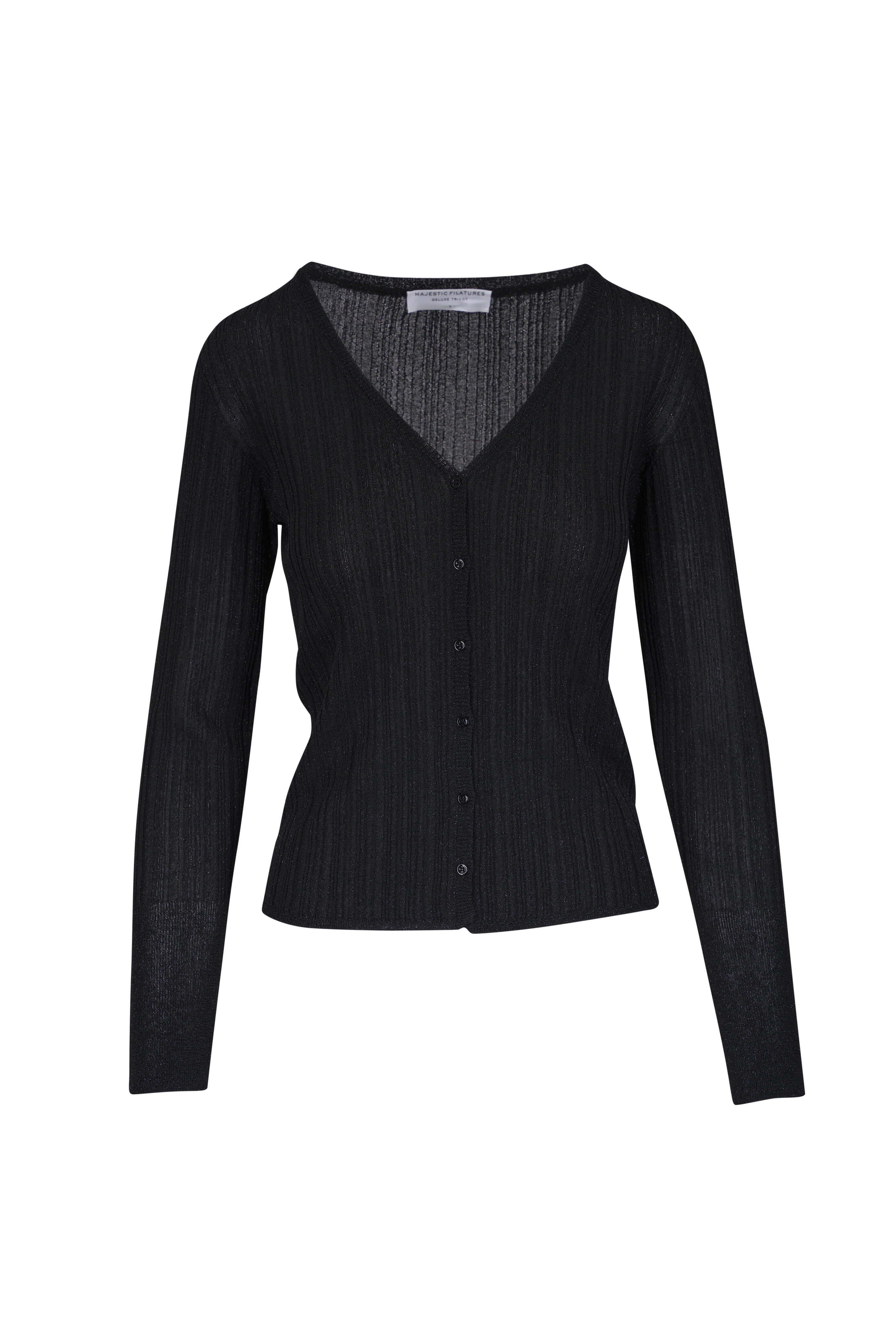 Majestic - Black Metallic Ribbed Knit Cardigan