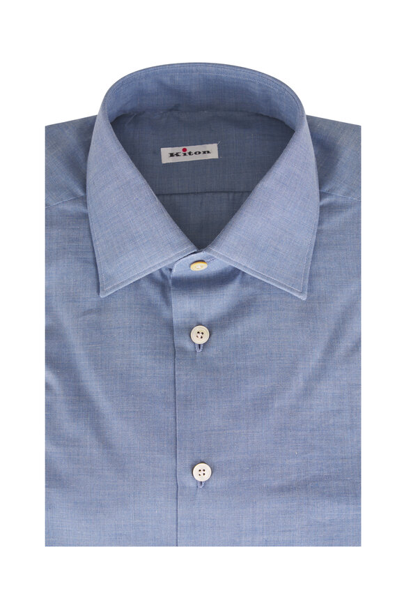 Kiton Medium Blue Cotton Dress Shirt - view 1