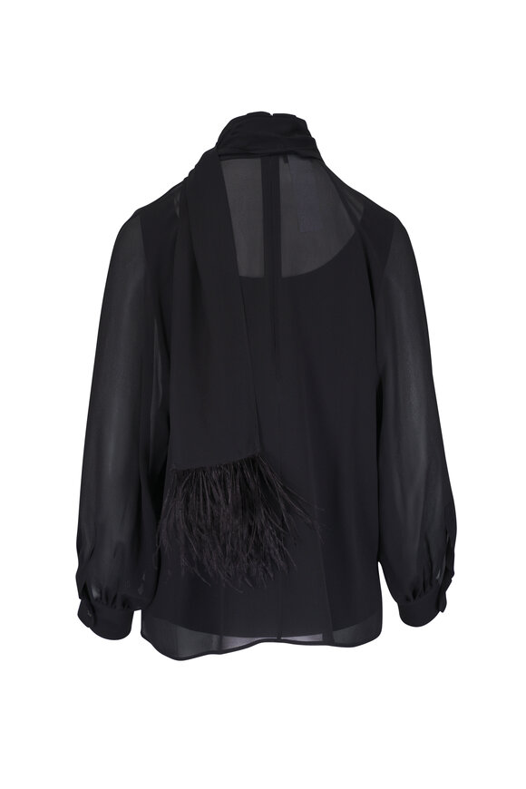 Akris Black Feathered Scarf Mock Neck Blouse - view 4