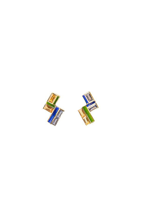 Van Gelder Mini Baoli Well Green & Blue Stud Earrings - view 1
