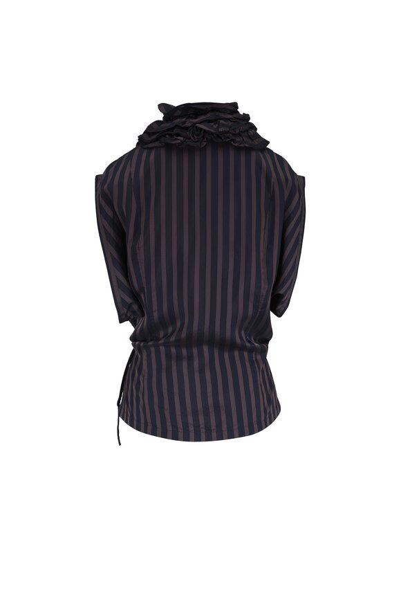 Dries Van Noten Clematis Navy Blue Stripe Sleeveless Ruffle Top - view 3