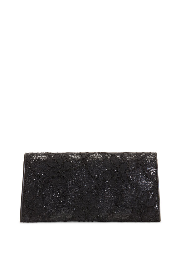 Jimmy Choo - Margot Black Leather Lace Glitter Clutch