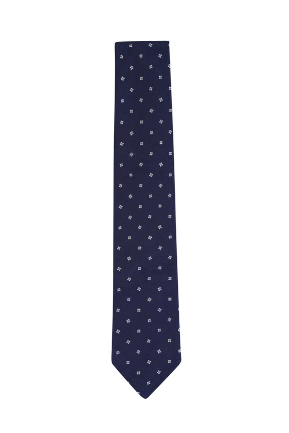 Paolo Albizzati Navy Geometric Print Wool & Silk Necktie
