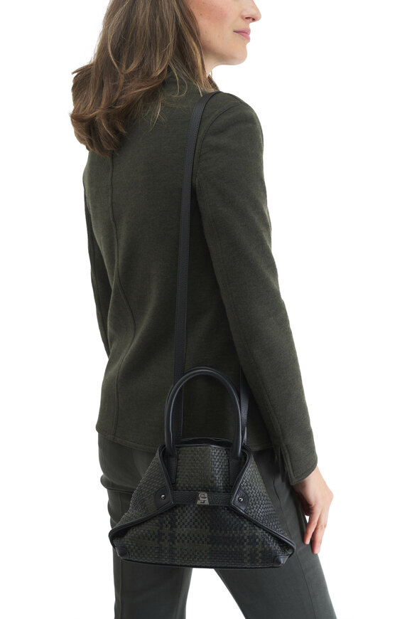 Akris - Small Ai Olive & Black Woven Leather Plaid Tote